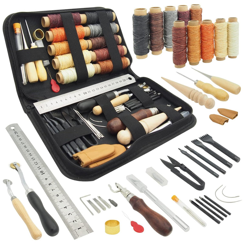 Leather Working Tools For Beginners: Professional Leather Craft Kit With Waxed