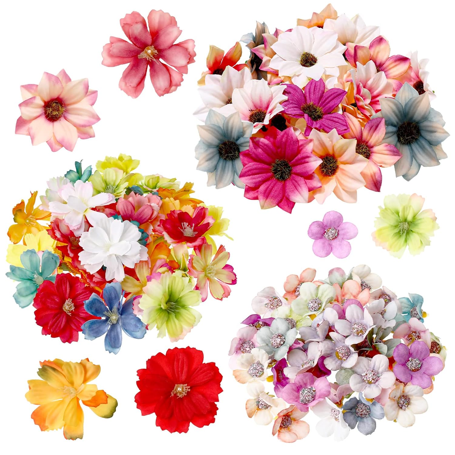 100 Pcs Faux Flower Heads Artificial Flowers Mini Rose Daisy Peony Plum Blossom Flower Fabric Diy Decoration Artificial Daisy Craft For Wedding Home Garland, 4.5 Cm, 2 Cm