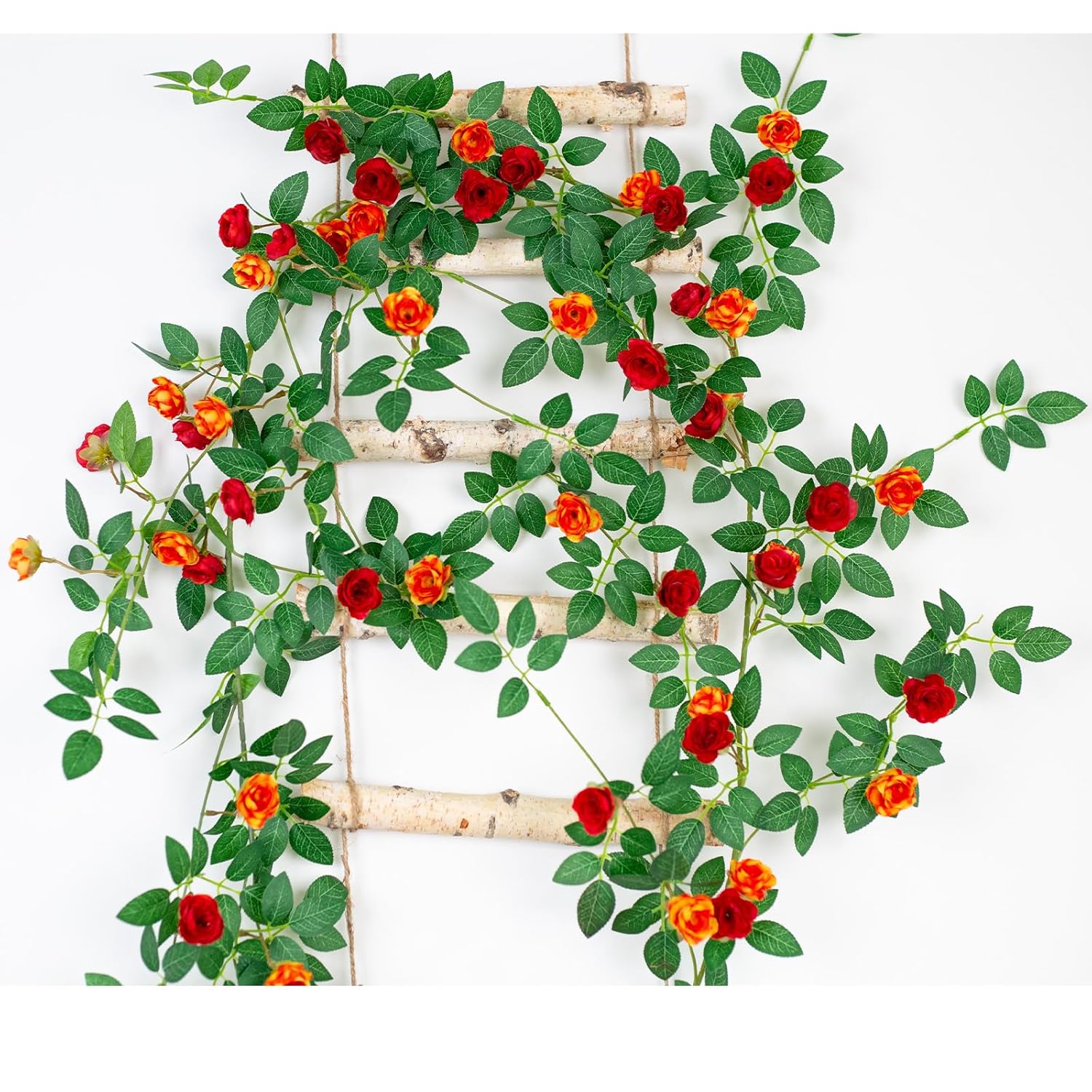6Ft Bendable Rose Vine With Butterflies, Wildflower Garland Hanging Floral Garland For Wall Decor Trellis Fence Home Room Decoration (Orange, 2Pcs)