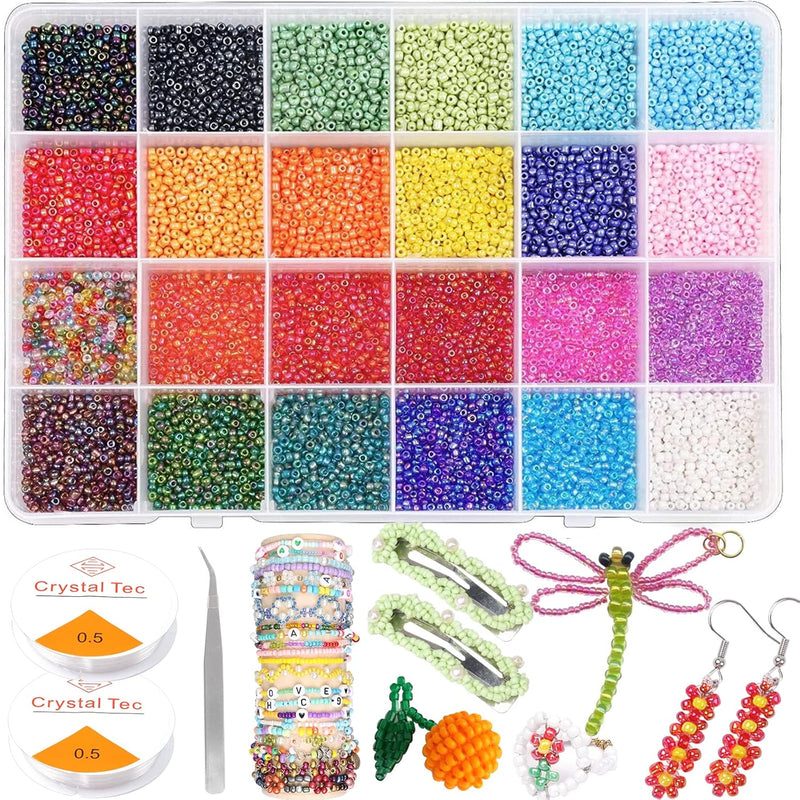 Glass Seed Beads Supplies Kit,14400Pcs 2Mm 12/0 Small Craft Seed Beads