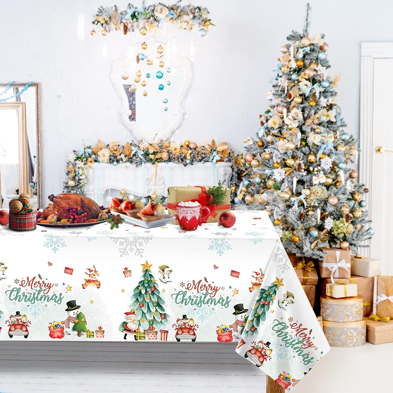 3Pcs Christmas Tablecloth Rectangle Disposable Table Cover 54 X 108In Waterproof Winter Snowman Snowflake Xmas Tablecloth For Christmas Theme Birthday Party, Picnic Christmas Holiday Party Decoration
