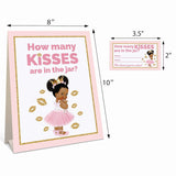 African American Little Princess Baby Shower Games For Girl - Guess How Many Kisses Game (Sign With 30 Cards)