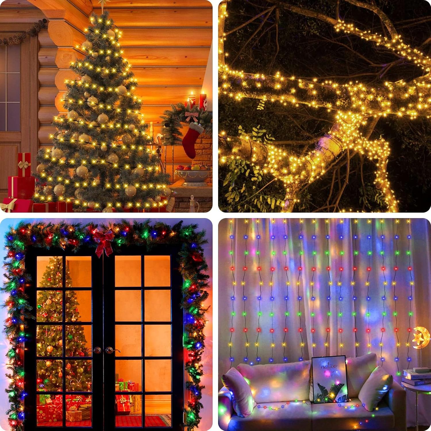 Outdoor Indoor String Lights Christmas 500Led Warm White Multicolor Fairy Lights 164Ft Green Wire Dimmable With Remote C