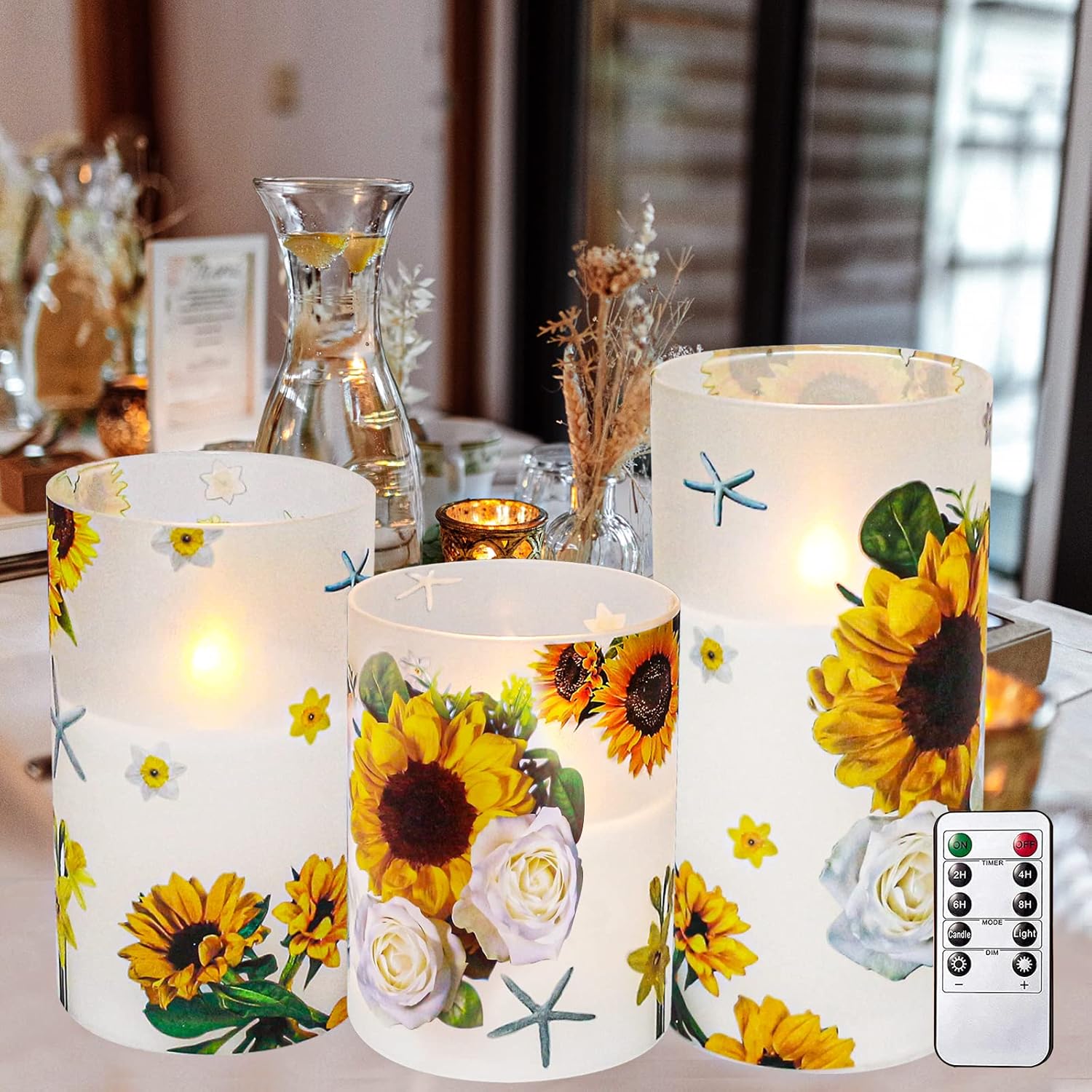 Sunflower Decor Flameless Candles Gifts For Women,Sunflower Candle Housewarming Gifts New Home Get Well Soon Gifts For Women,Decorative Battery Operated Candles