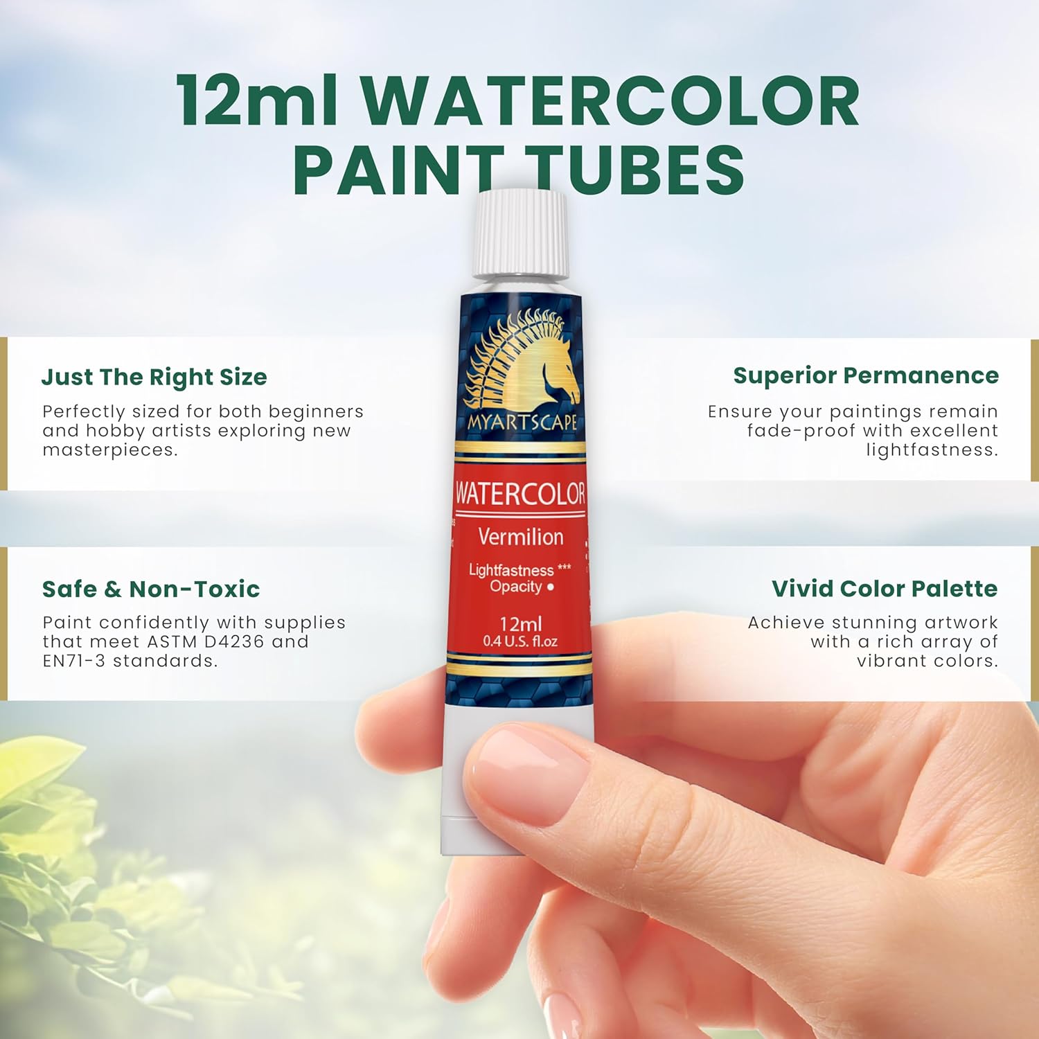 Watercolor Paint Set - 24 X 12Ml Tubes - Lightfast - Vibrant Colors - Excellent Transparency - Kit For Vivid Watercolors Painting - Professional Artist Paint Supplies