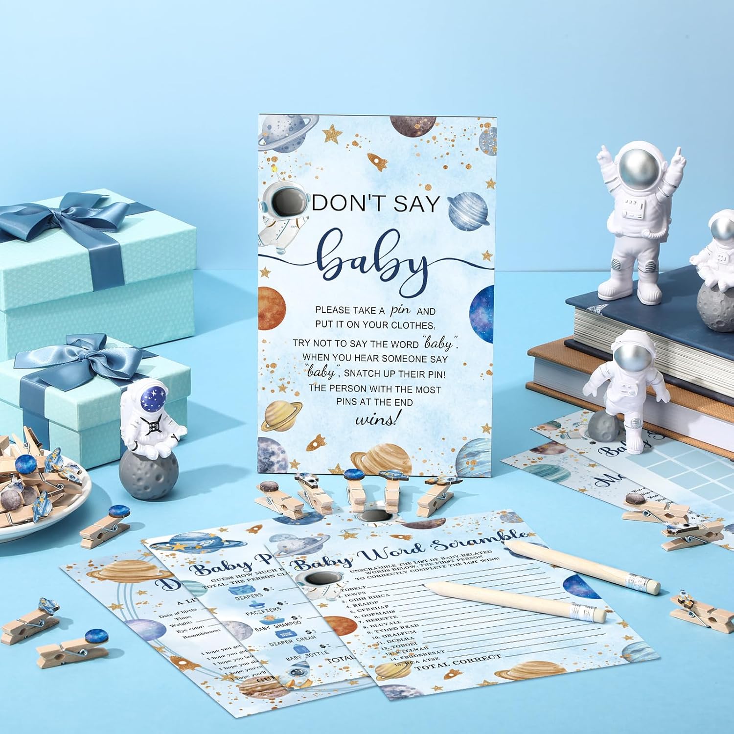 321 Space Baby Shower Decorations Games Supplies Houston We Have A Boy Astronaut Themed Wooden Don'T Say Sign For Space Astronaut Planet Galaxy Planets Baby Shower Birthday Party Decoration