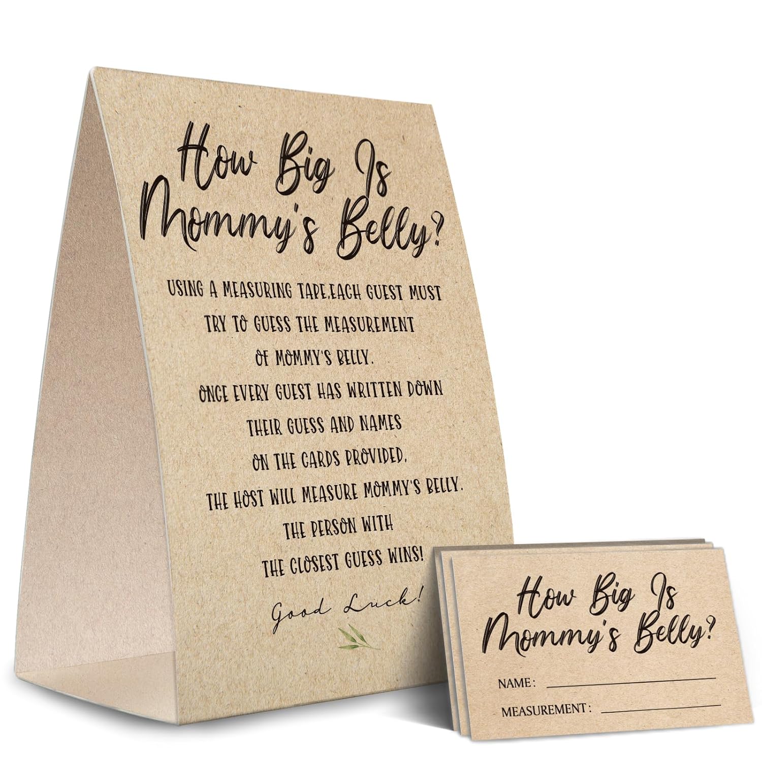 Kraft Paper How Big Is Mommy'S Belly Sign,Guess Mommy'S Belly Size Game Kit (1 Standing Sign + 50 Guessing Cards), Baby Showers Decorations-Npzhb03