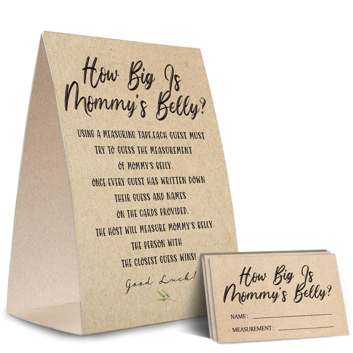 Kraft Paper How Big Is Mommy'S Belly Sign,Guess Mommy'S Belly Size Game Kit (1 Standing Sign + 50 Guessing Cards), Baby Showers Decorations-Npzhb03
