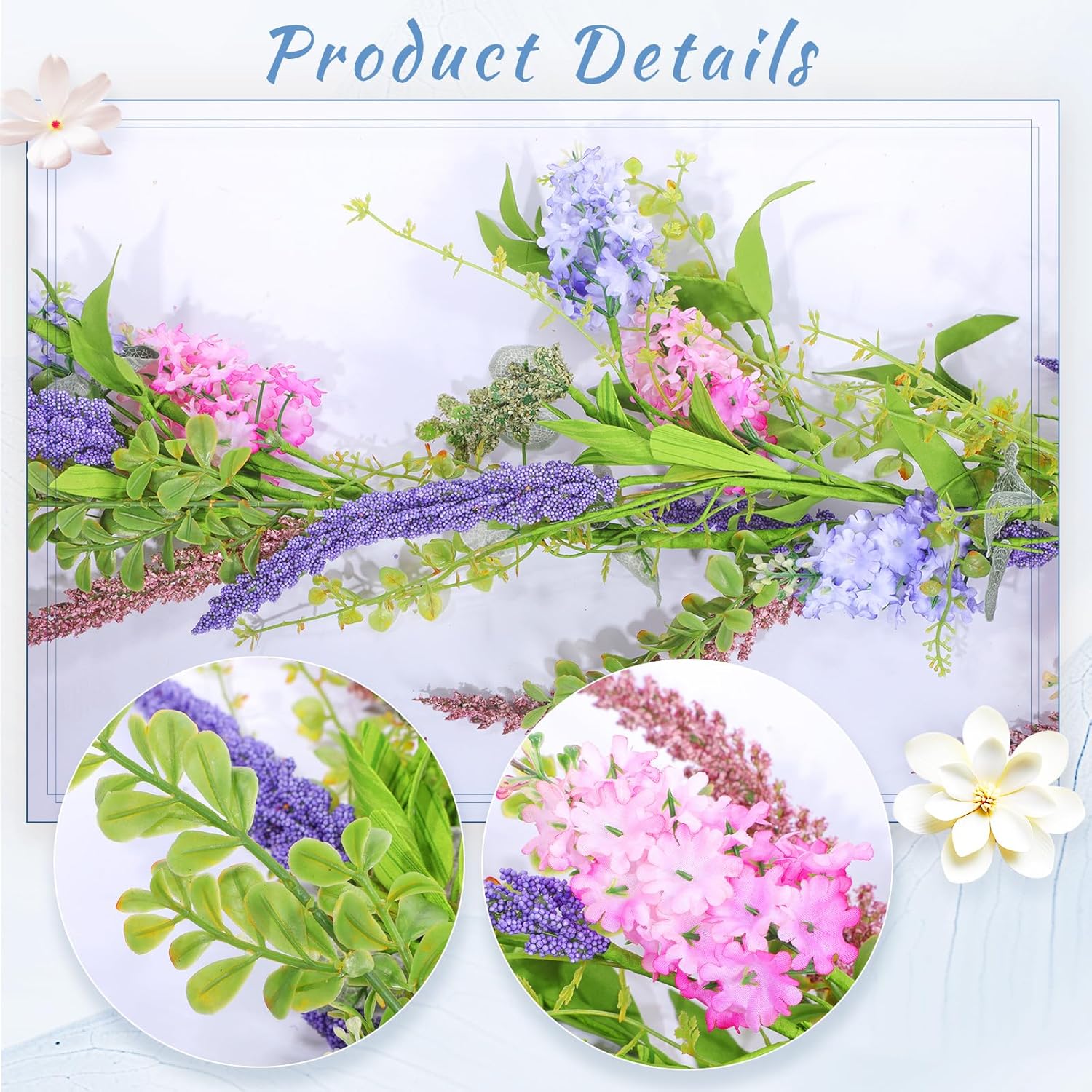 2 Pack 6 Ft Artificial Flower Garland With Lilac And Lavender Purple Pink Flower Fake Wisteria Vines Summer Greenery Eucalyptus Garland For Wedding Mantle Porch Stair Table Indoor Decor