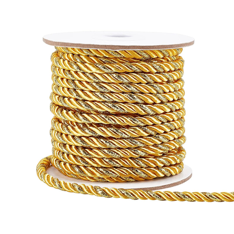 5Mm Gold Cord Rope 15 Yards Metallic Twine Cord 3-Ply Polyester Shiny Cord Thr