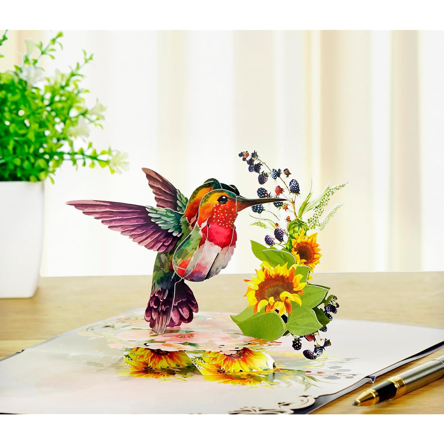 Cutpopup Birthday Card Pop Up, 3D Pop-Up Greeting, Mother'S Day, Birthday Card For Women (Hummingbird Sunflower)