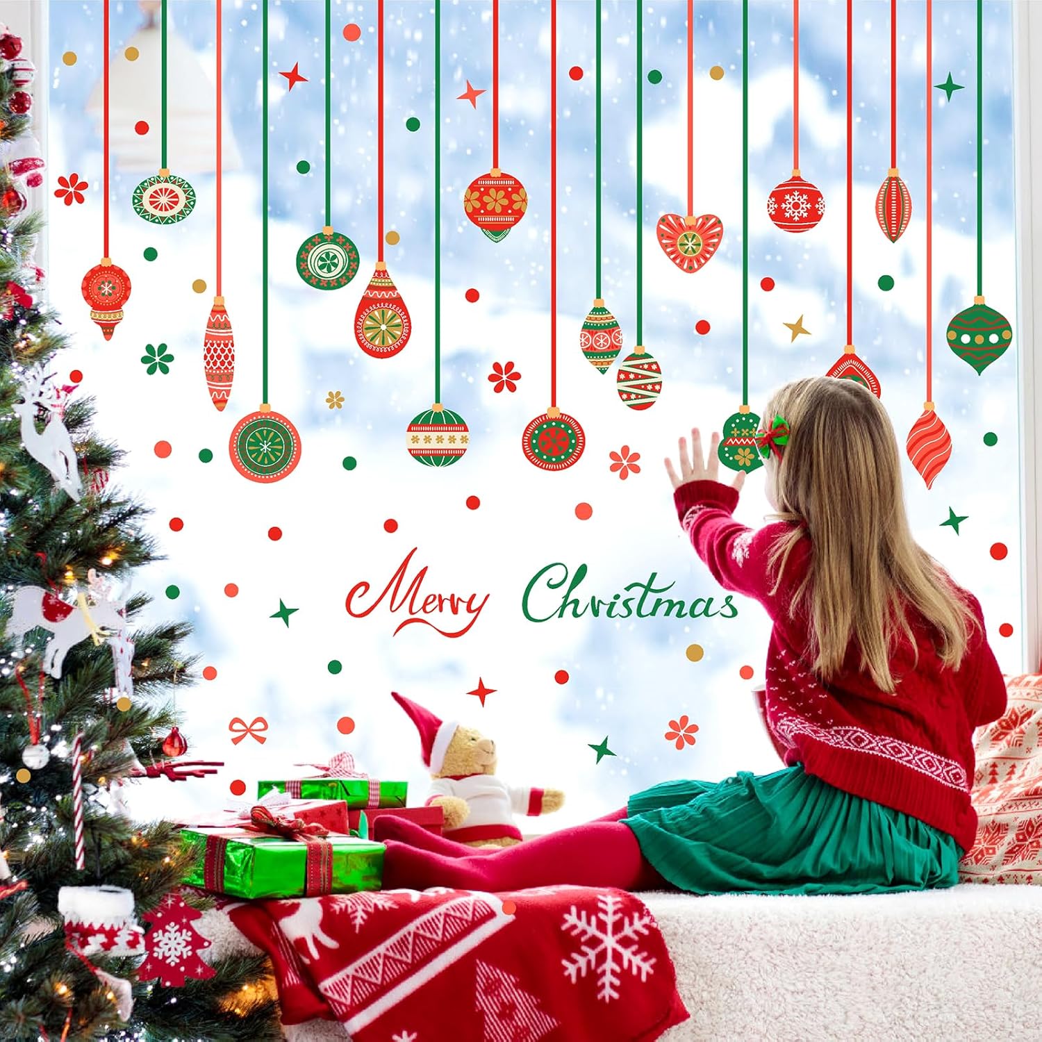 Christmas Bell Wall Stickers Removable Large Xmas Ornament Wall Decals Peel And Stick Merry Christmas Wall Decals Xmas Holiday Wall Stickers Winter Holiday Party Supplies Decorations