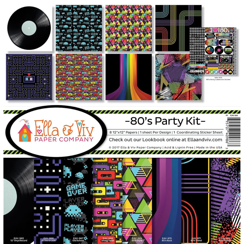 Ella & Viv By Eav-986 80'S Party Scrapbook Collection Kit 12X12 Inches