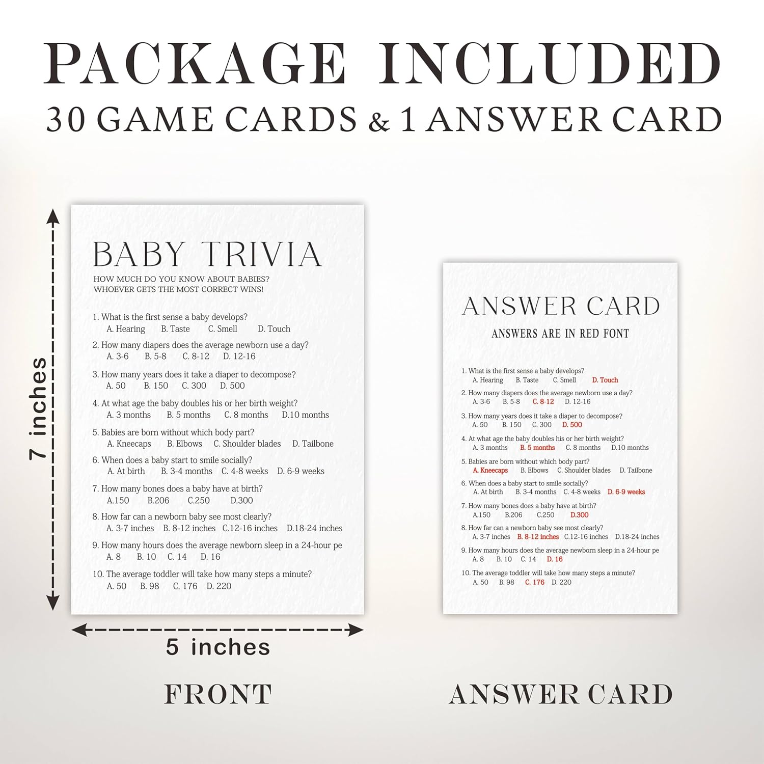 Baby Trivia Game Kits For Baby Shower - Minimalism Pearl White - 30 Fill In The Blank Game Cards With 1 Answer Card Each Set, Gender Reveal, Gender Neutral?Party Favor & Supplies - A06