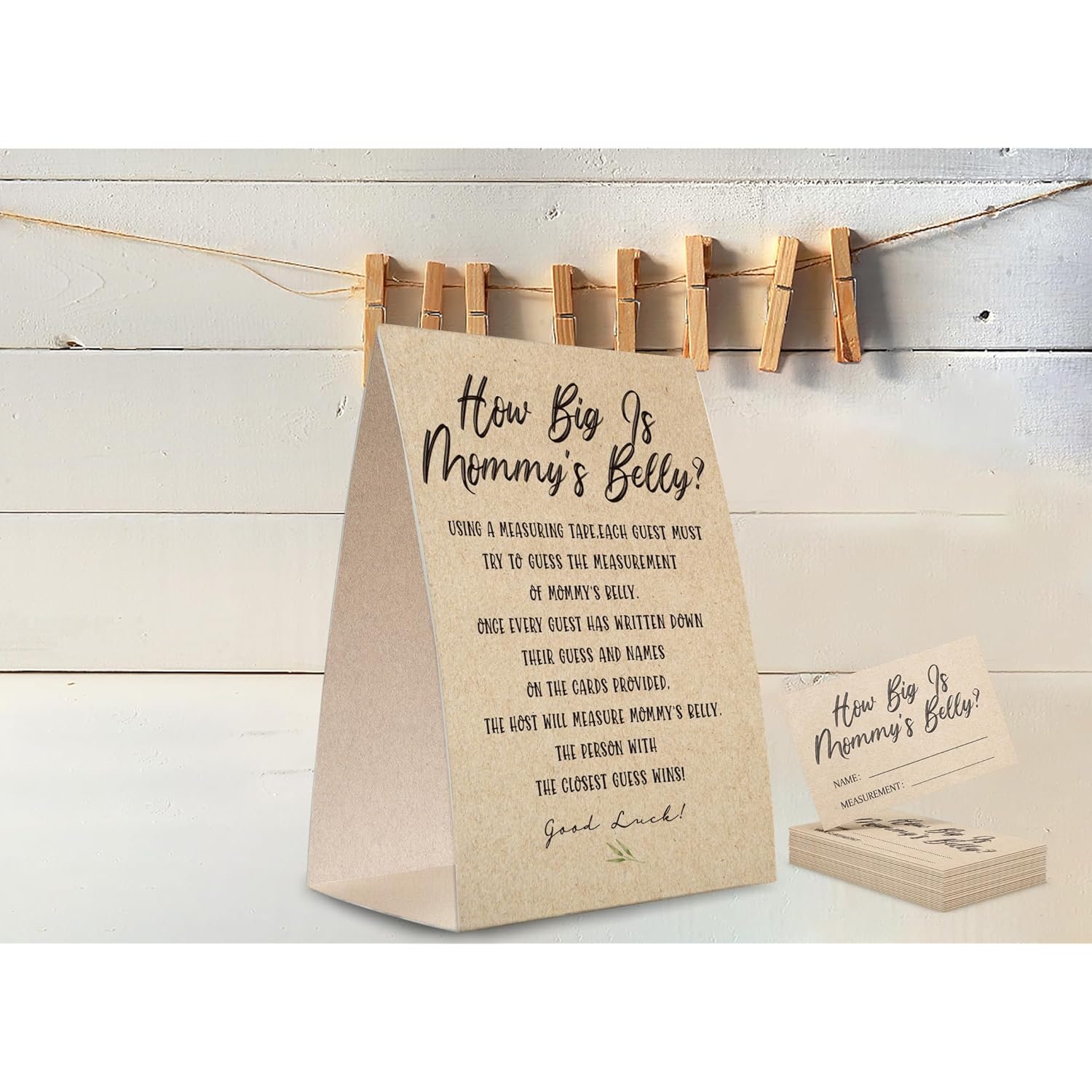 Kraft Paper How Big Is Mommy'S Belly Sign,Guess Mommy'S Belly Size Game Kit (1 Standing Sign + 50 Guessing Cards), Baby Showers Decorations-Npzhb03