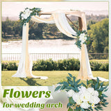 4 Pcs Wedding Arch Flowers And Drape Kit Include 2 Artificial Floral Swag And 2 White Chiffon Drapes, Faux Flower Set For Diy Wedding Party Reception Ceremony Backdrop Rose Decoration