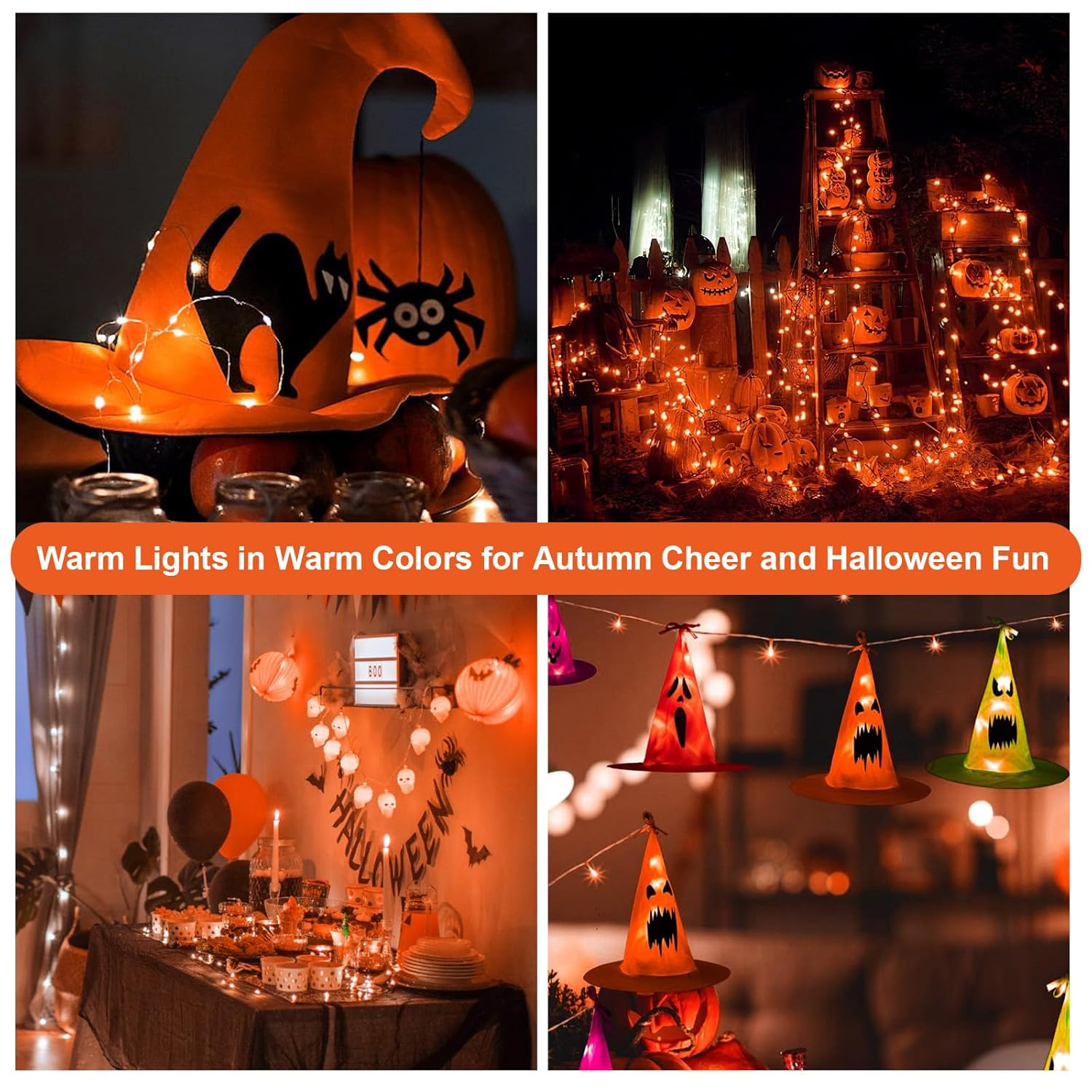 Fairy Lights Battery Operated, 8 Pack Orange Twinkle String Lights 20 Led 7Ft Waterproof For Bedroom Decor, Halloween, C