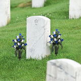 2 Sets Artificial Cemetery Flowers Grave Flowers With Vase, Gravesite Memorial Flowers For Cemetery Lasting And Non-Bleed Colors(White+Blue)