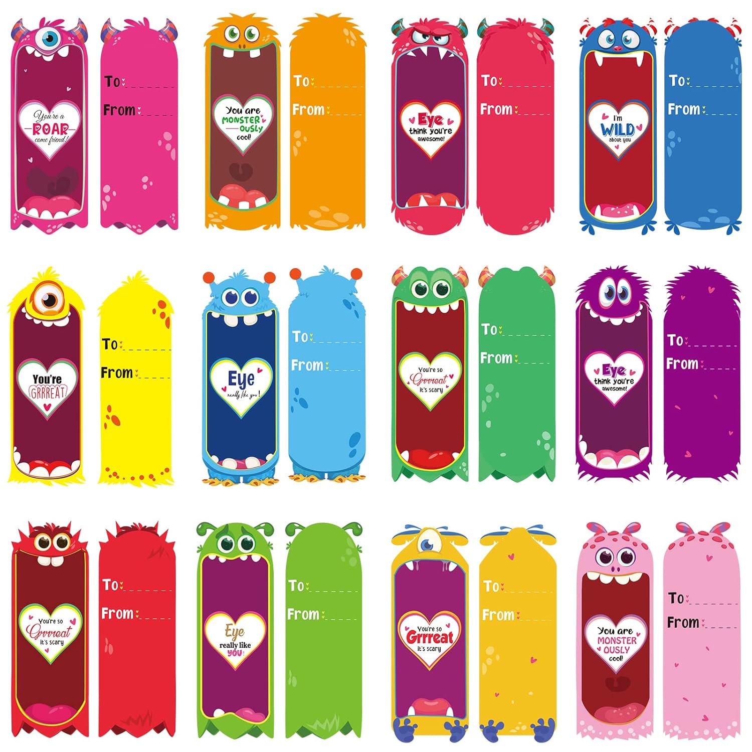 48 Pcs Valentine'S Day Candy Cards Holder Gifts Funny Exchange Treat Cards For Valentine Day Party Favor Supplies(Monster Style)