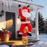 6Ft Hanging Christmas Inflatables Outdoor, Climbing Santa With Dog Blow Up Roof Decor, Funny Built-In Led Lights Xmas In