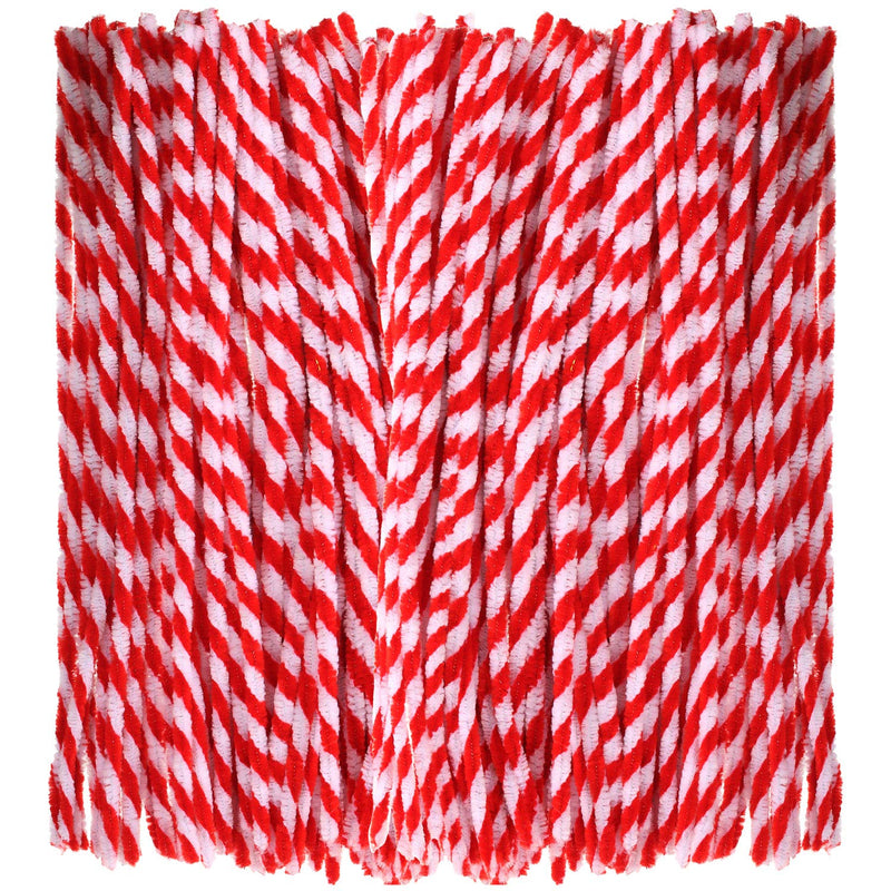 200 Pieces Christmas Striped Chenille Stem Art Craft Pipe Cleaners, Red With W