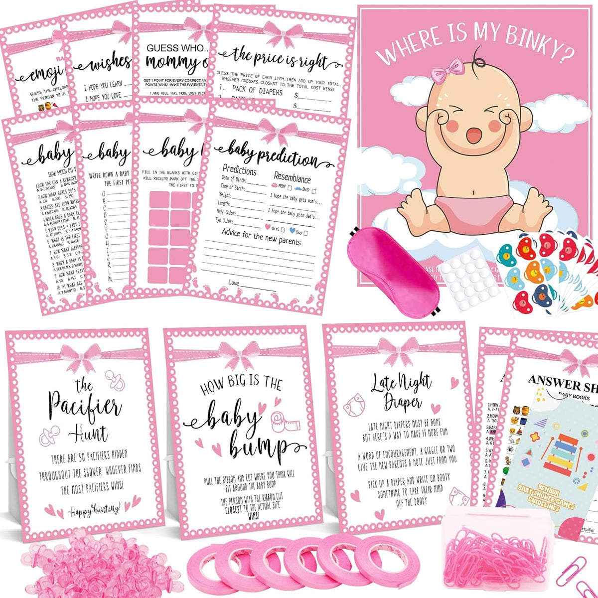 Baby Shower Games For Girl, 12 Baby Shower Games For 50 Guests, Coed Pink Girl Sprinkle Party Prize Gifts Fun Idea Kit Set Bundle