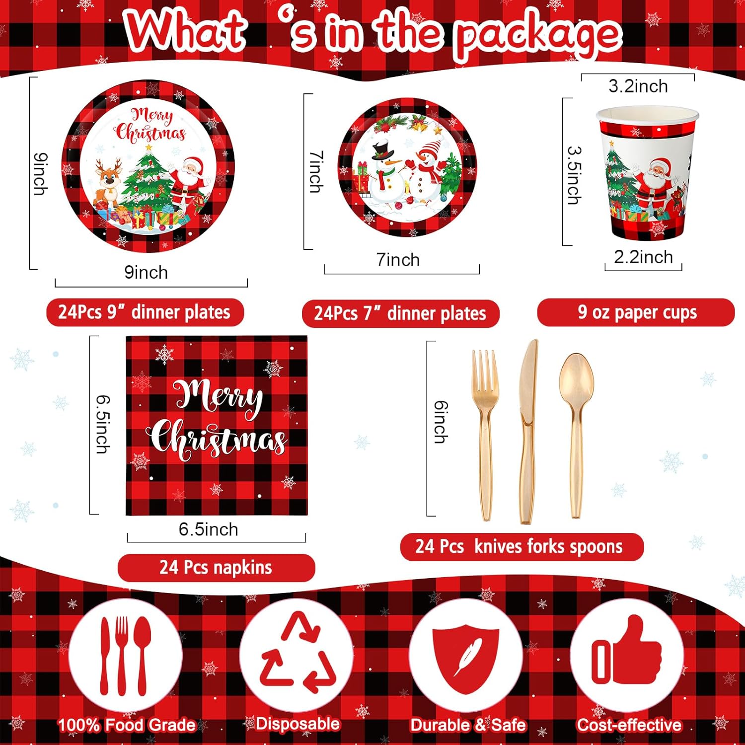173 Pieces Christmas Party Supplies Buffalo Christmas Paper Plates And Napkins Disposable Xmas Tableware Set Merry Christmas Plaid Tablecloths Banner For Christmas Holiday Party Decor Serves 24 Guests