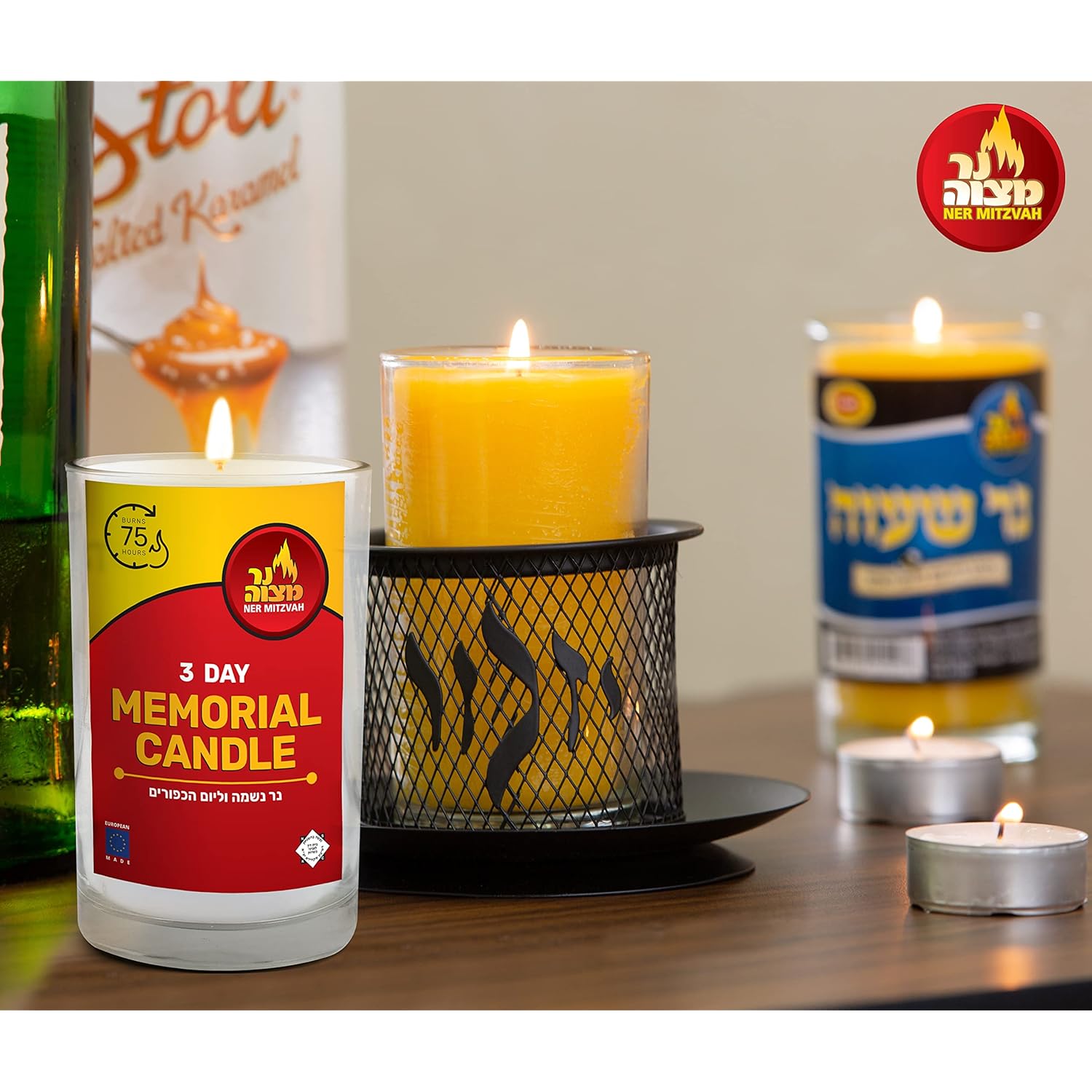 3 Day Yahrtzeit Candle - 2 Pack - 72 Hour Kosher Memorial and Yom Kippur Candle in Glass Jar - by Ner Mitzvah