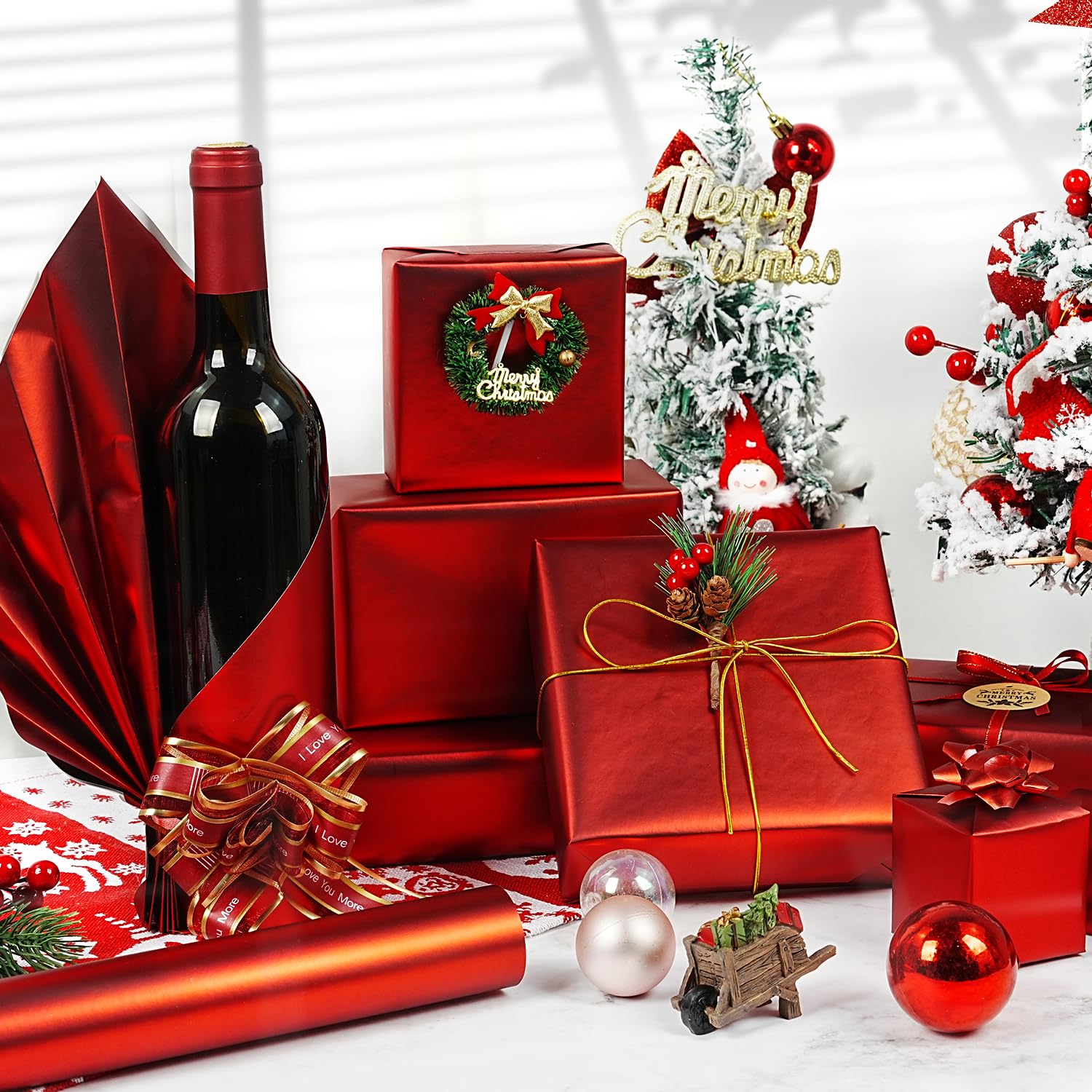 Red Metallic Wrapping Paper Roll, Solid Color Matte Gift Wrap Paper, Red Gift Wrapping Paper For Christmas Birthday Valentine'S Day Wedding New Year Holiday, 17 Inch X 33 Feet