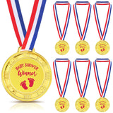 6 Pcs Baby Shower Winner Medals With Ribbons 2.35 Inch Gold Prize Medals For Games, Printed 'Baby Shower Winner' & Little Feet, Party Favors, Guest Awards, Gender Neutral Decorations(Pink)