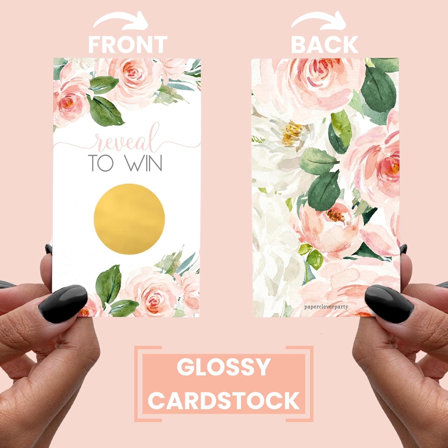 Graceful Floral Bridal Shower Scratch-Off Game Cards: 30 Pack For Wedding Engagement Party, Blush And Gold