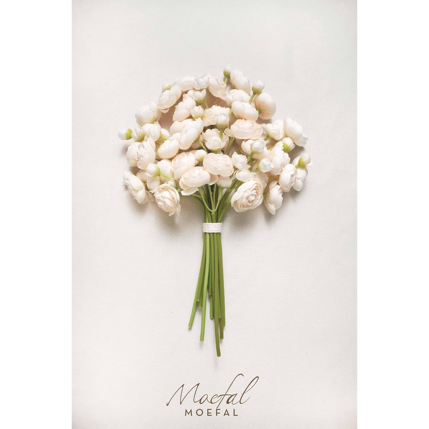 18Pcs Mini Ranunculus Artificial Flowers (1.5" Head) - Premium Faux Silk Filler Flowers For Wedding Bouquet, Diy Centerpieces - Realistic Green Wired Stems - Cream