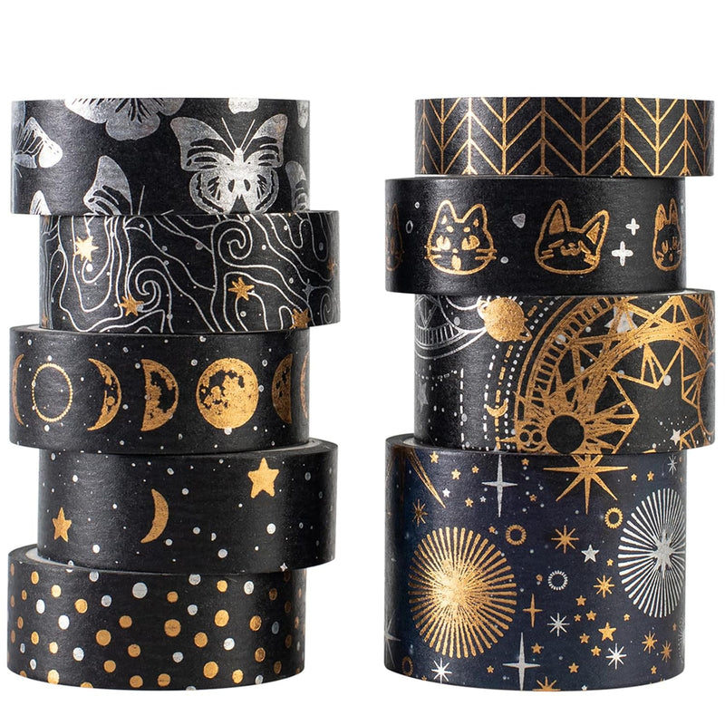 Mystic Gold Washi Tape Set Wide Silver Foil Masking Tape Decorative For Arts,