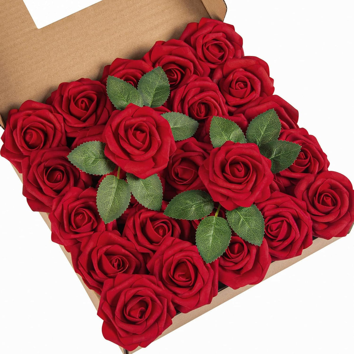 25Pcs Artificial Roses Flowers Fake Roses With Stems Real Touch Foam Flowers For Diy Wedding Bouquet Party Centerpiece Floral Arrangement Party Home Decor(Dark Red)