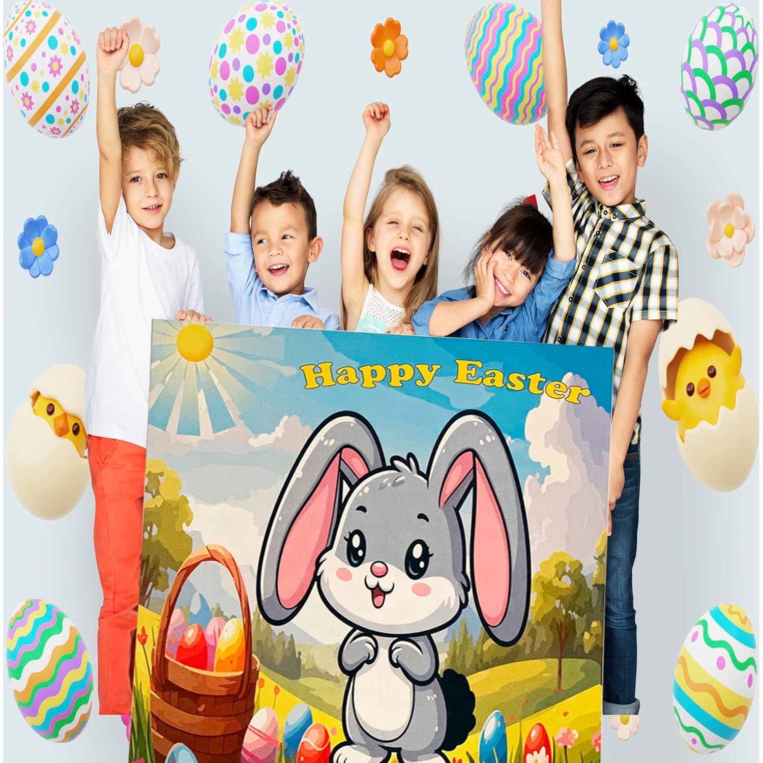 Easter Party Game, Pin The Tail On The Bunny, Sticker Tails For Bunny Game, Holiday Activity, Blindfold Included, Fun Easter Game, All Ages Game For Easter, 24 Sticker Tails