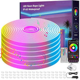 100FT RGB LED Neon Rope Lights Music Sync App & Remote Control Flexible Strip Lights