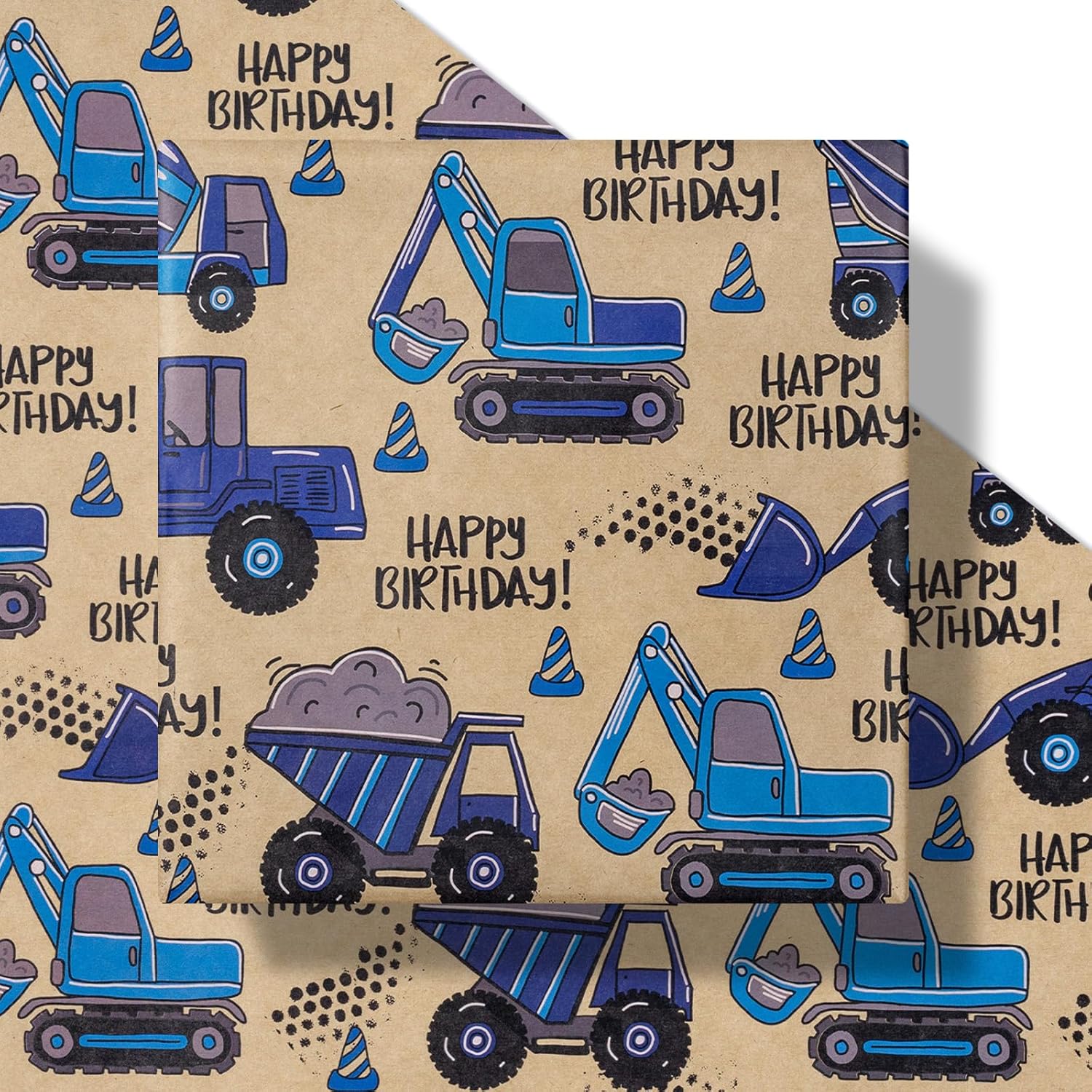 Kids Wrapping Paper Roll, Mini Roll, Blue Truck And Happy Birthday Text Design Kraft Wrap Paper Great For Kids Boys Birthday, Truck Party And More - 17 Inches X 16.4 Feet