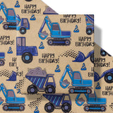 Kids Wrapping Paper Roll, Mini Roll, Blue Truck And Happy Birthday Text Design Kraft Wrap Paper Great For Kids Boys Birthday, Truck Party And More - 17 Inches X 16.4 Feet