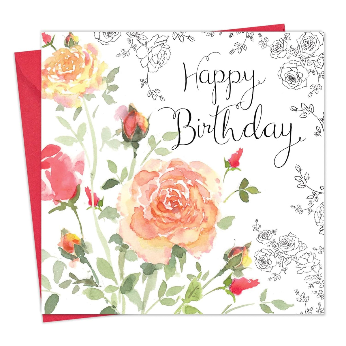 Happy Birthday Card For Her With Watercolour Effect And Flowers - Female Birthday Card For Ladies - Womens Floral