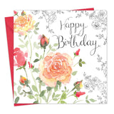Happy Birthday Card For Her With Watercolour Effect And Flowers - Female Birthday Card For Ladies - Womens Floral