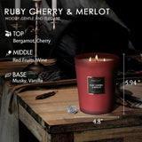 Homelights Scented Candles - Large Jar Aromatherapy, Natural Soy Wax, 130 Hour Long Burning, Ruby Cherry & Merlot