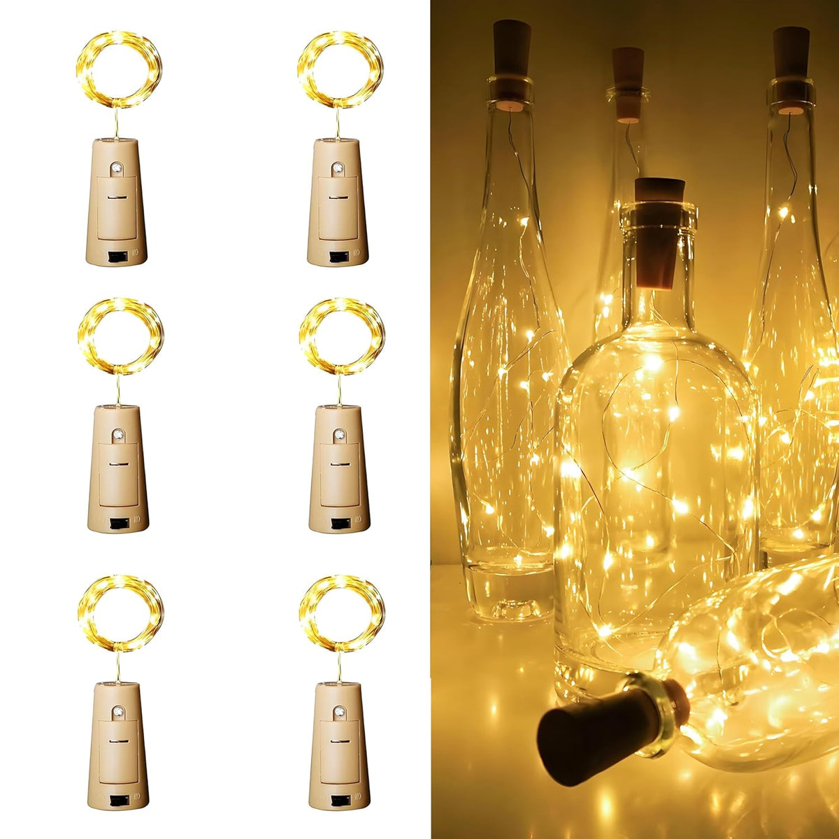 Wine Bottle Lights With Cork, 20-Led 6.56Ft 6-Pack Diy String Light With Battery Up To 120Hrs Work For Party Wedding Chr