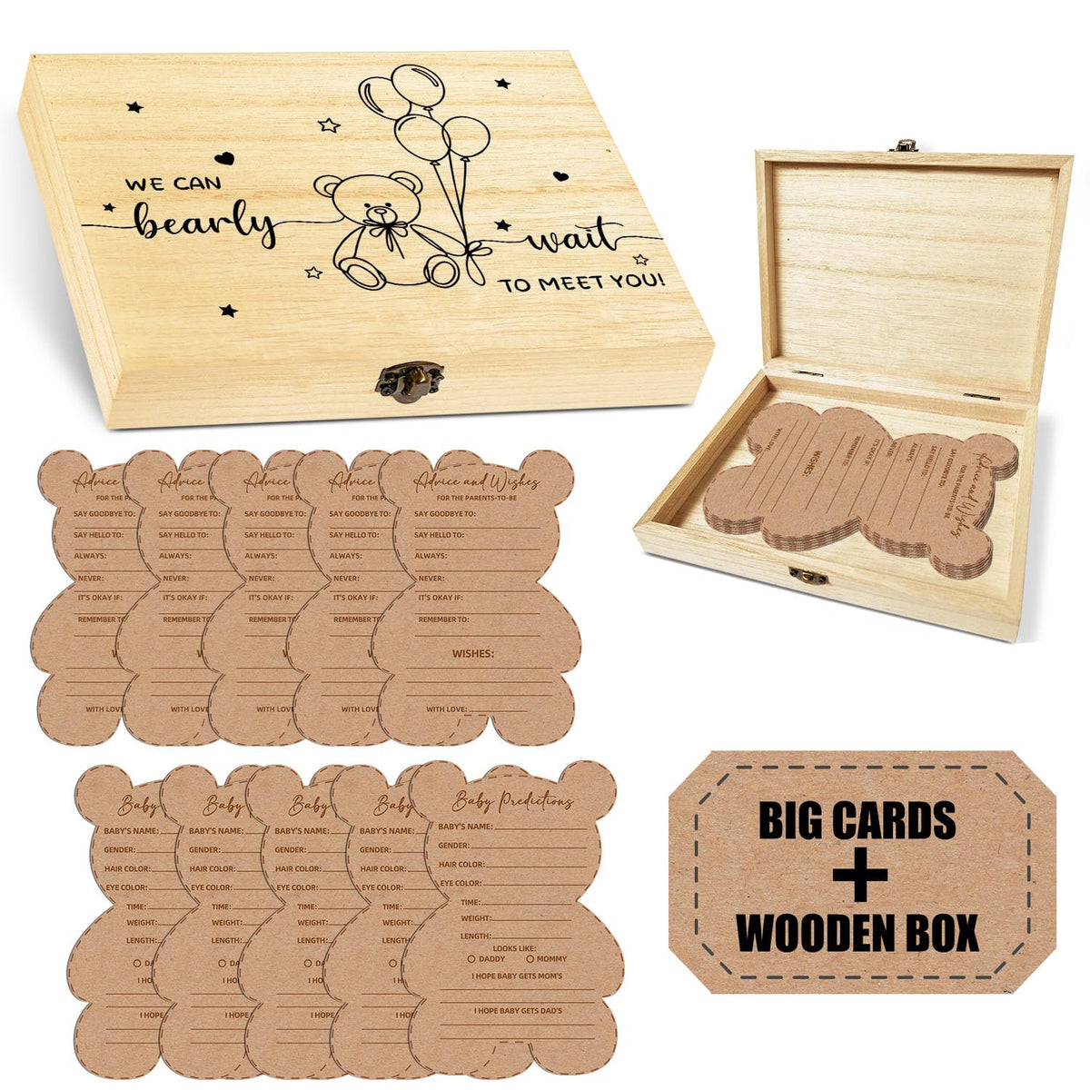 Teddy Bear Baby Prediction Cards- We Can Bearly Wait Baby Shower Games & Party Activity Decor- The Gender Neutral Teddy Decorations Gifts For Mommy To Be, Fun Baby Games Guessing Activities Box (5X7)