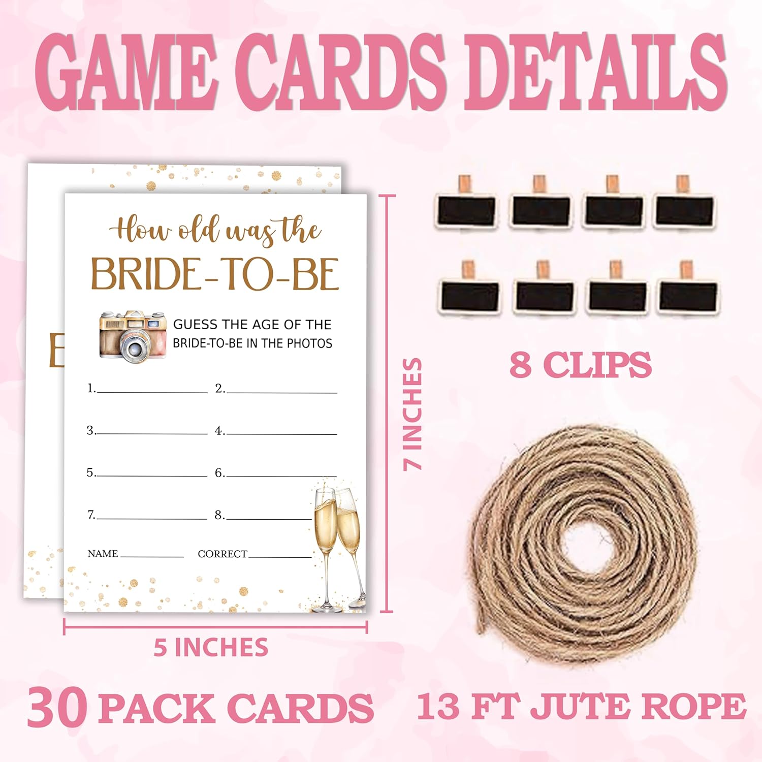 Bridal Shower Games, Party Decorations Favors For Bridal Shower Bachelorette Engagement Party, Wedding Reception Games, Gold Champagne How Old Was The Bride-To-Be Cards For 30 Guests -02