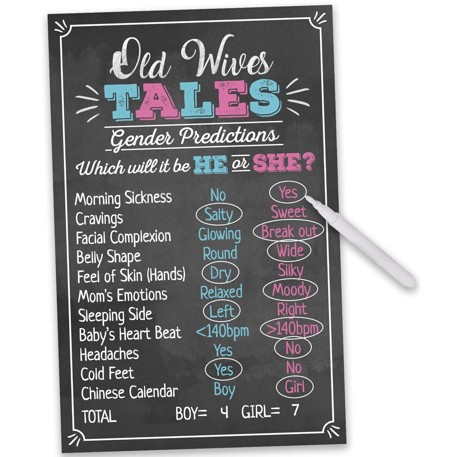 Old Wives Tales Gender Reveal Party Game Poster 11" X 17" Black, Pink & Blue- Boy Or Girl Party Supplies, Activity, Decorations