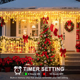 Icicle Lights For Outside, 33Ft 400 Led Icicle Christmas Lights Outdoor, Waterproof & 8 Modes & Timer, Plug In Twinkle String Light For Indoor Patio Party Wedding Xmas Holiday Decorations, Warm White