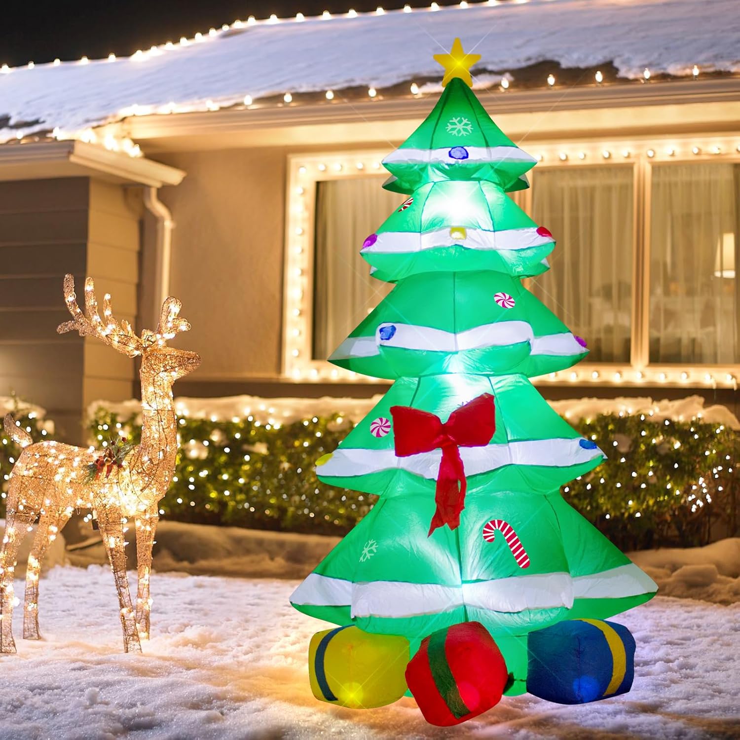 6 Foot Christmas Inflatable Christmas Tree With Gift Box Decoration With Led Lights,Cute Blow Up Christmas Tree Indoor O