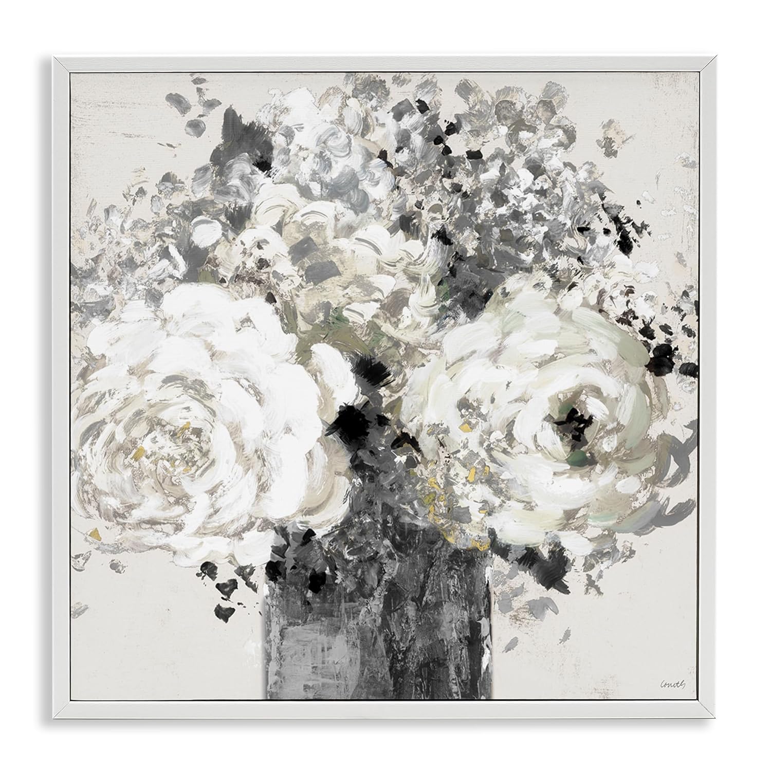 Stupell Industries Bold Abstract Floral Arrangement Black Cream Expressive Flowers, Design by Lanie Loreth White Framed Wall Art, 12 x 12, Grey