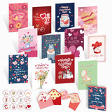 24 Pack Valentine'S Day Cards With 12 Envelopes, 24 Sticker Seals - 12 Designs, 4X6 Inch Unfolded Cards, Printed Message Inside, Premium Cardstock, Perfect For Valentine’S Day Wedding Mother Day, Gift Packaging Included