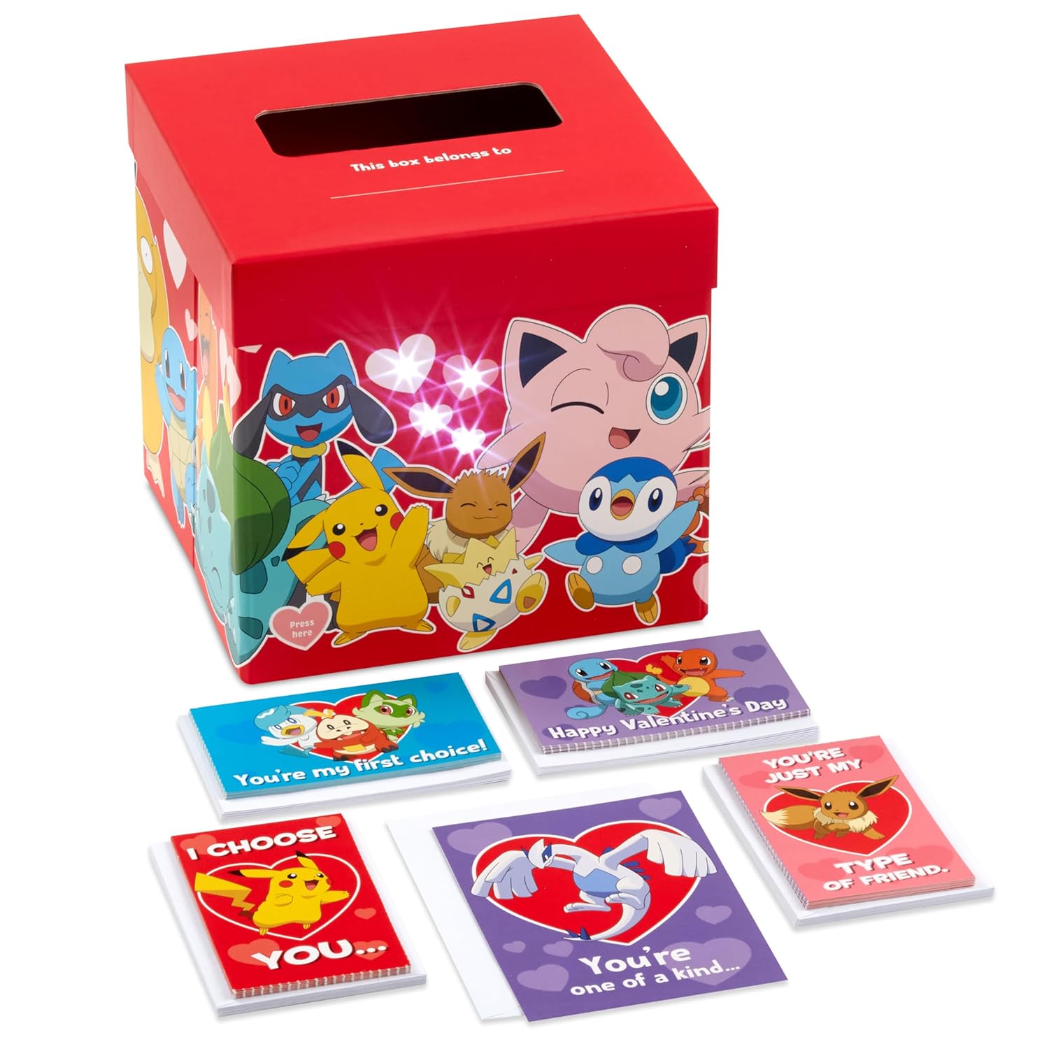 Hallmark Pokemon Valentine's Day Cards & Mailbox with Sound for Classroom Exchange (34 Piece)